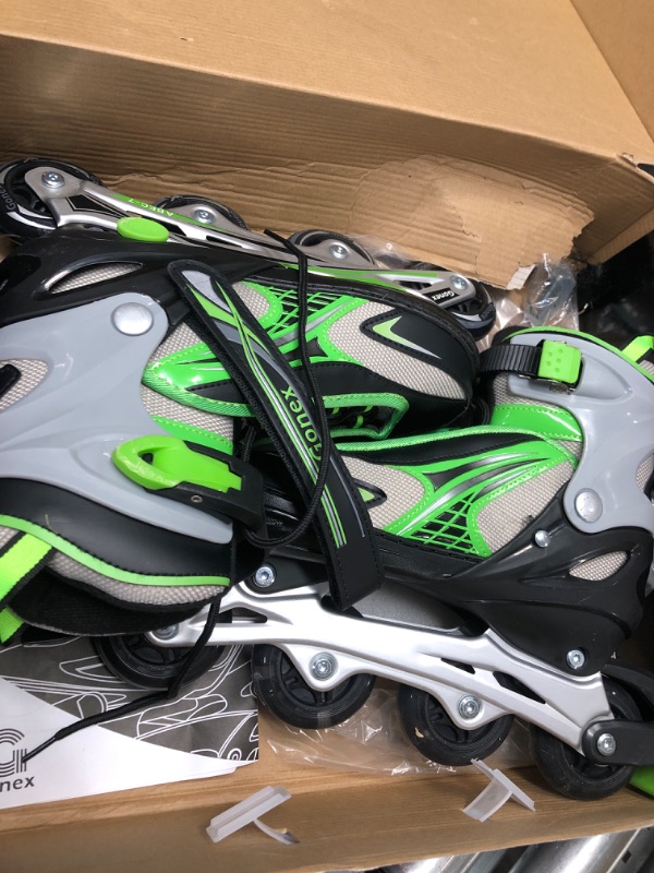 Photo 2 of Gonex Inline Skates for Girls Boys Kids, Adjustable Skates Outdoor Blades Inline Roller Skates for Children Teens Women with Light Up Wheels for Indoor Outdoor Backyard Skating Green L - Youth (4Y-7Y)