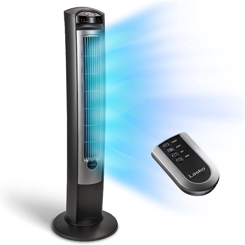 Photo 1 of Oscillating Tower Fan, Remote Control, Timer, 3 Quiet Speeds, for Bedroom, Living Room and Office, 42", black,