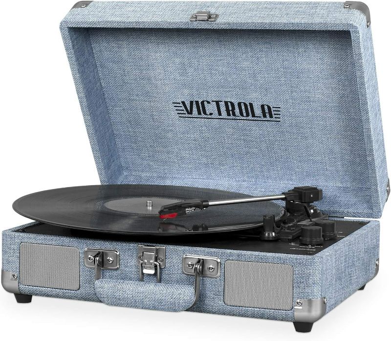 Photo 1 of Victrola Vintage 3-Speed Bluetooth Portable Suitcase Record Player with Built-in Speakers | Upgraded Turntable Audio Sound | Blue Record Player