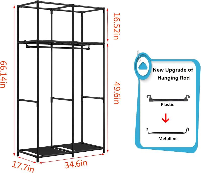 Photo 3 of (READ NOTES) Portable Wardrobe Closet Storage Organizer Metal Hanging Rack Non-Woven Fabric 34 Inch Black
