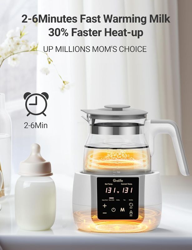 Photo 1 of Bottle Warmer,Grelife 10-in-1 Fast Portable Instant Baby Milk Warme with 72H Keep Warm,Accurate Temperature Control,with Defrost, Sterili-zing, Heat Baby Food Jars for Breastmilk,Formula,Tea,Coffee 1.2L