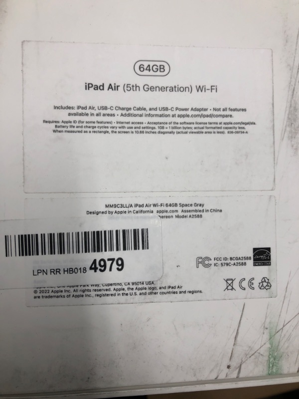 Photo 6 of * important * see clerk notes *
Apple iPad Air (5th Generation): with M1 chip, 10.9-inch Liquid Retina Display, 64GB, Wi-Fi 6