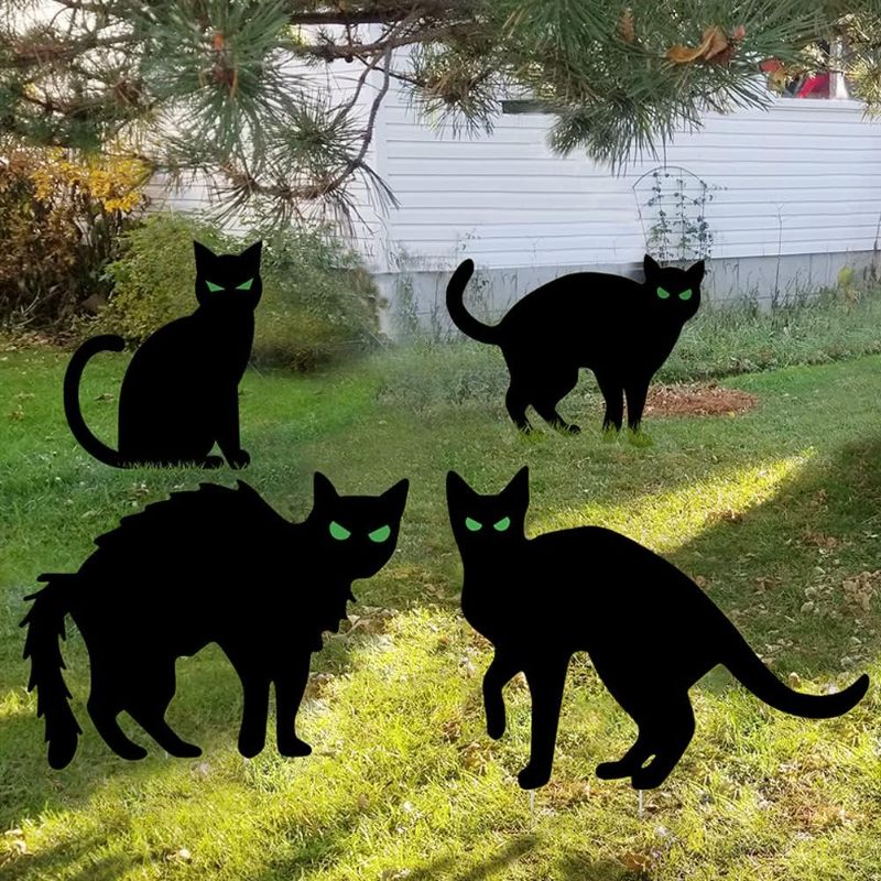 Photo 1 of 4 PK HALLOWEEN BLACK CATS OUTDOOR YARD DECOR 