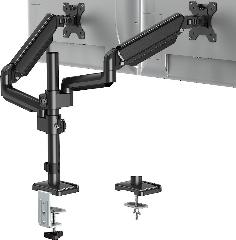 Photo 1 of ErgoFocus Dual Monitor Mount for 13 to 32" Computer Screen, Gas Spring Monitor Stands for 2 Monitors Hold up to 19.8lbs Each, Height Adjustable Dual Monitor Desk Mount, VESA Mount 75x75/100x100 mm