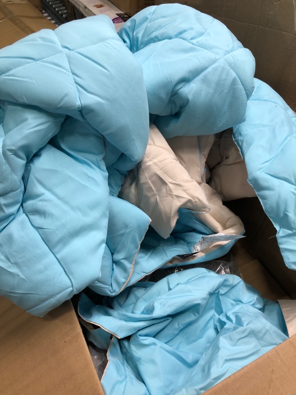 Photo 1 of Basic Beyond Queen Comforter Set Down Alternative Aqua Blue Bed Comforter Set Queen 3 Pieces Reversible Ultra-Soft Microfiber Bed Comforter with 2 Pillow Shams for All Season (Aqua Blue/Ivory) Aqua/Ivory Queen