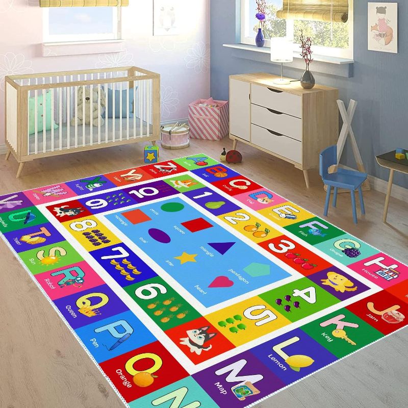 Photo 1 of 
Sejiarep ABC Kids Play Rug - 4x6 ft Number Alphabet Shape Fruit Learning Educational Area Rug - Large Non-Slip Kids Room Play Mat (Rectangle Alphabet, 4x6 ft)
