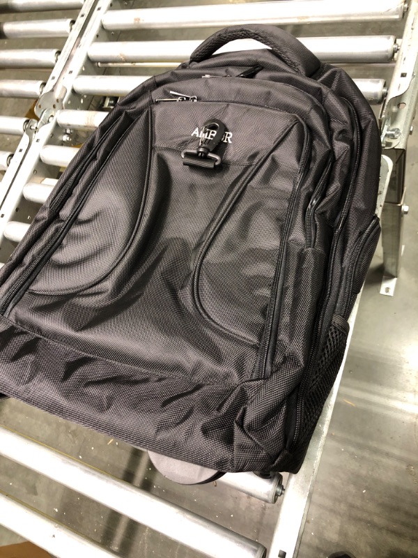Photo 1 of Rolling Backpack, AMBOR Waterproof 17.3 Inch Wheeled Backpack, Carry-on Trolley Luggage Suitcase Compact Business Backpack with Wheels, Student Rolling Laptop Bag Trolley Carry Luggage - Black 17.3inch Black