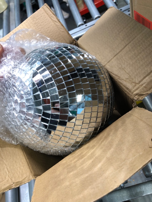 Photo 4 of 5 Pieces Disco Ball Mirror Ball Disco Party Decorations with Hanging Ring for DJ Club Stage Wedding Holiday, 2 Sizes (Silver,12 Inch, 8 Inch) 12 Inch, 8 Inch Silver