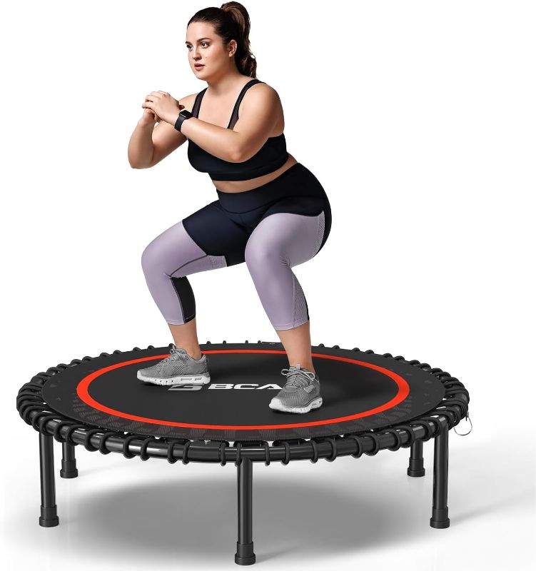 Photo 1 of BCAN 450/550 LBS Foldable Mini Trampoline, 40"/48"/50" Fitness Trampoline with Bungees, Adjustable Foam Handle, Stable & Quiet Exercise Rebounder for Kids Adults Indoor/Garden Workout