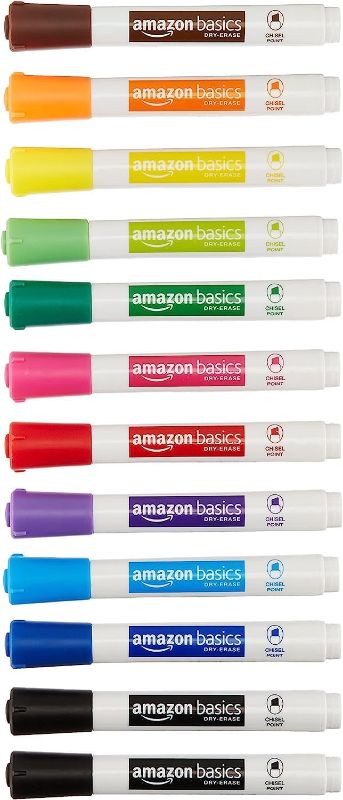 Photo 1 of 2 Amazon Basics Low-Odor Chisel Tip Dry Erase White Board Marker, Assorted Colors - Pack of 12