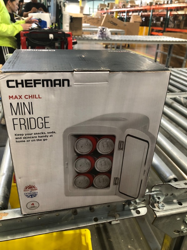 Photo 2 of Chefman Mini Portable Personal Fridge Extra-Cold Or Warm, Compact Storage for Skin Care, Formula, Or Snacks, Fits 6 12-oz Cans, Lightweight 4-Liter Capacity, White