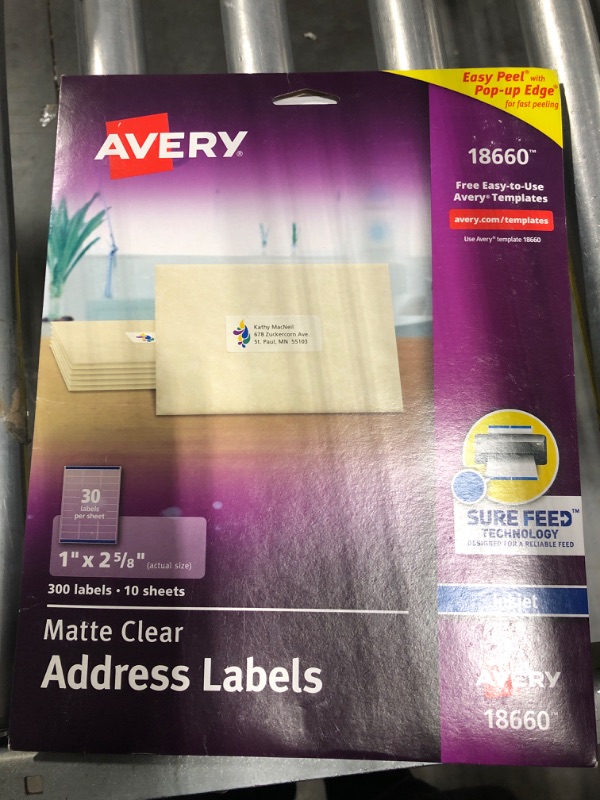 Photo 2 of Avery 18660 Matte Clear Easy Peel Address Labels