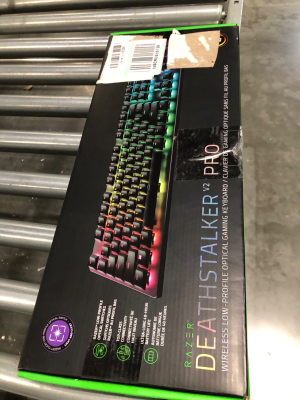 Photo 1 of Razer DeathStalker V2 Pro Wireless Gaming Keyboard: Low-Profile Optical Switches - Clicky Purple - HyperSpeed Wireless & Bluetooth 5.0-40 Hr Battery - Ultra-Durable Coated Keycaps - Chroma RGB DeathStalker V2 Pro Clicky Optical Switch