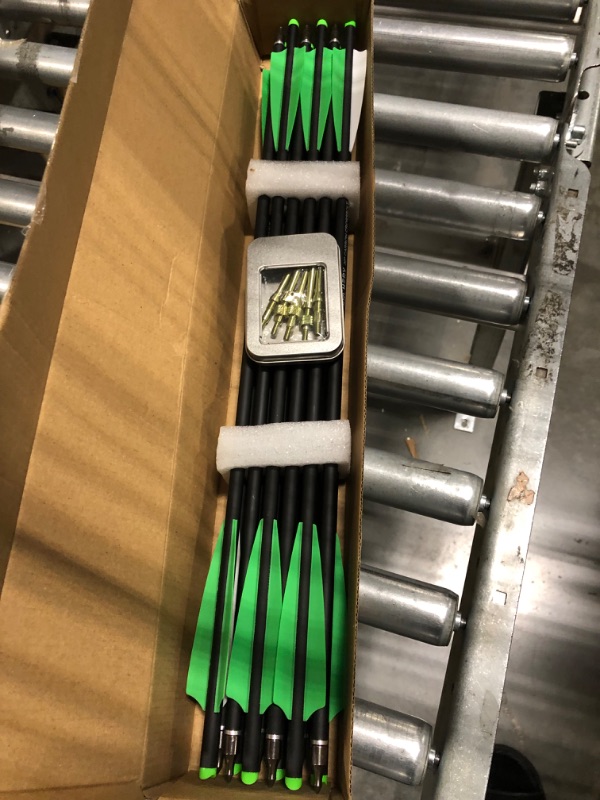 Photo 1 of IRQ 20 Inch Carbon Crossbow Bolt and Crossbow Broadheads Set, 12 Pcs Hunting Carbon Arrows for Crossbow with 3 Blade Broadheads 6 Pcs for Archery Practise Hunting Crossbow Arrows Green and white