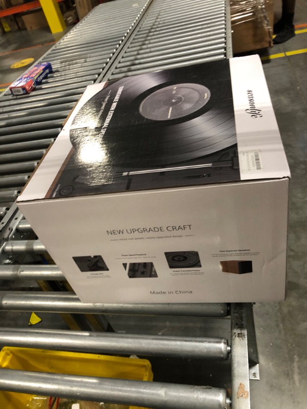 Photo 1 of Record Player for Vinyl with External Speakers, Belt-Drive Turntable with Dual Stereo Speakers Vintage Vinyl LP Player Support 3 Speed Wireless AUX Headphone Input Auto Stop for Music Lover Black Black Come with Two External Speakers