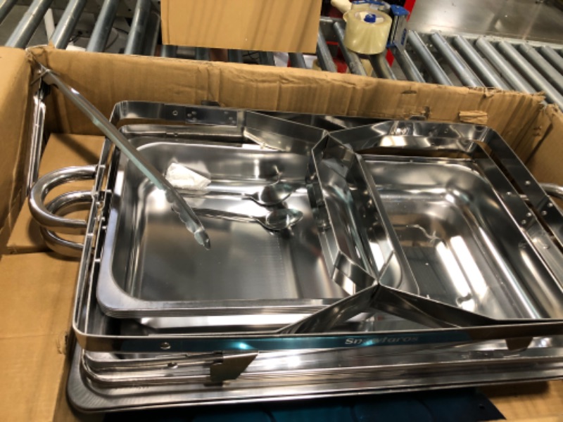 Photo 2 of  5 Pans Chafing Dish Buffet Set Stainless Steel 8QT with Full Size and 4 1/2 Size Pans Portable Serve Food Warmer for Catering Parties Wedding Graduation Commercial Events, 3 Packs Silver 1/1pan*1?1/2pan*4