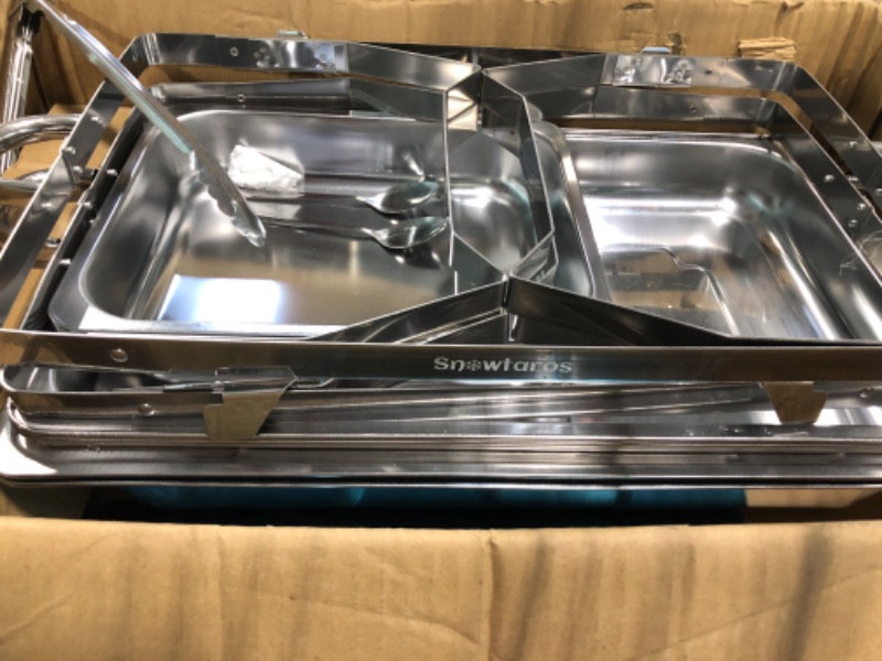 Photo 3 of  5 Pans Chafing Dish Buffet Set Stainless Steel 8QT with Full Size and 4 1/2 Size Pans Portable Serve Food Warmer for Catering Parties Wedding Graduation Commercial Events, 3 Packs Silver 1/1pan*1?1/2pan*4