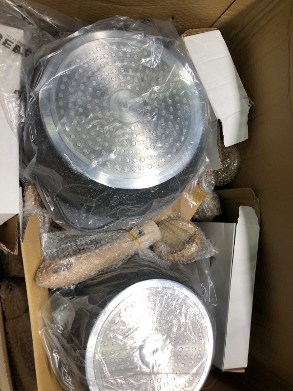Photo 2 of  Pots and Pans Set Nonstick Induction Cookware Sets, 10 Pcs w/Frying Pan, Saucepan, Sauté Pan, Griddle Pan, Crepe Pan, PFOA Free (Grey,Granite, 10 pieces) Gray 10 pcs Granite Set