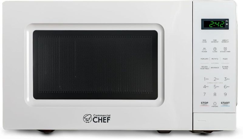 Photo 1 of COMMERCIAL CHEF 0.7 Cu. Ft. Countertop Microwave with Mechanical Control White Microwave with 6 Power Levels