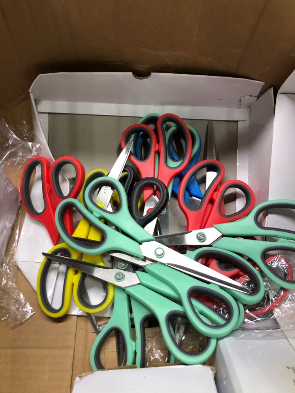 Photo 1 of Scissors, VERONES 8 Inch Soft Comfort-Grip Handles & Stainless Steel Sharp Blades Perfect for Cutting Paper, Fabric Photos, & More, 15-Pack 15 PACK
