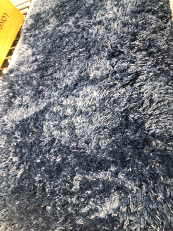Photo 4 of ANVARUG Fluffy Rugs for Living Room, 5’x8’ Area Rug, Luxurious Shag Carpet Rugs for Bedroom, Anti-Skid Shaggy Rectangular Area Rug, Navy Blue 5x8 Feet Navy Blue