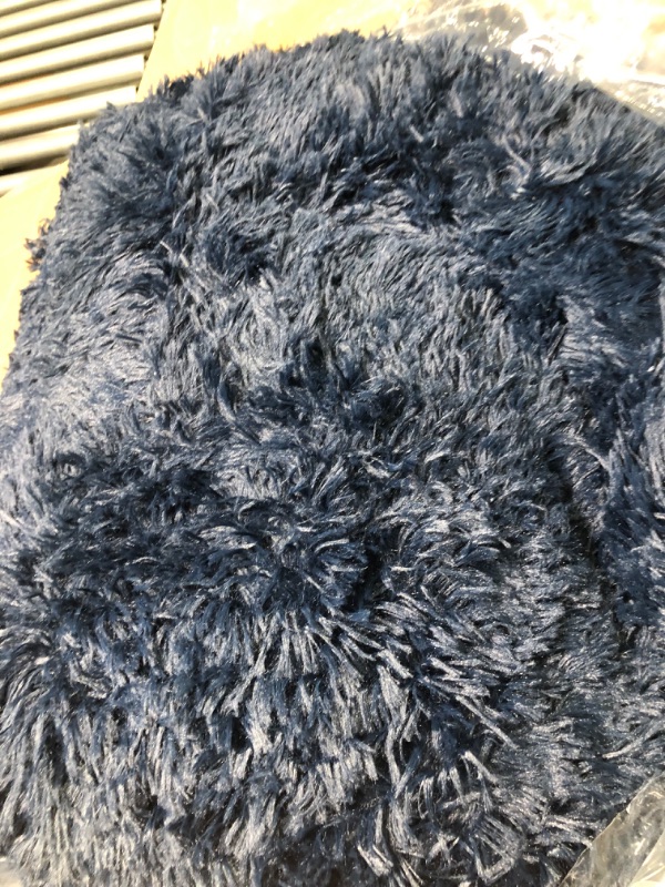 Photo 3 of ANVARUG Fluffy Rugs for Living Room, 5’x8’ Area Rug, Luxurious Shag Carpet Rugs for Bedroom, Anti-Skid Shaggy Rectangular Area Rug, Navy Blue 5x8 Feet Navy Blue