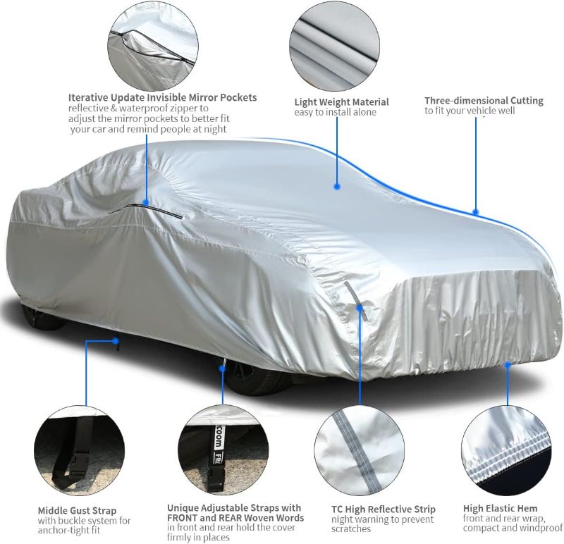 Photo 1 of Tecoom Car Cover Waterproof All Weather, Full Car Covers with Zipper Door, Cotton Backing Waterproof SUV Car Cover, Snowproof UV Protection Windproof, Universal Fit for SUV (191"-205") GRAY YXL: Fit 191-205 inches SUV