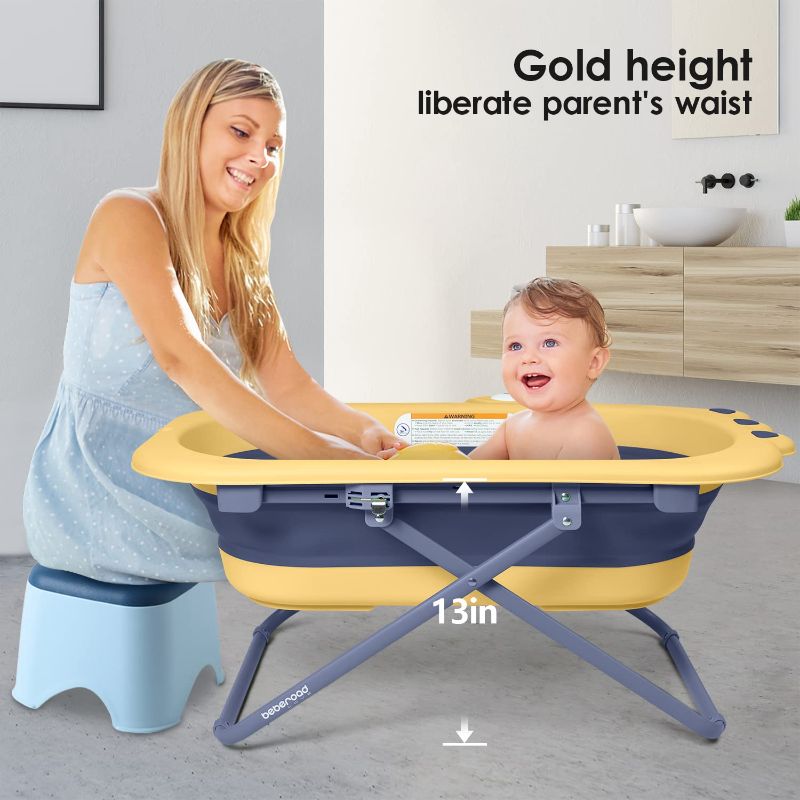 Photo 1 of Beberoad Love Collapsible Baby Bathtub Toddler Bathtub Portable Travel Baby Bath Tub for Newborn/Infant Height-Adjustable Baby Bathtub (Yellow)