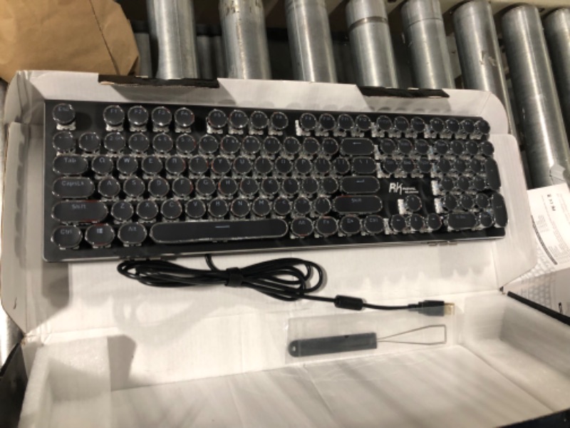 Photo 1 of RK ROYAL KLUDGE S108 Typewriter Keyboard, Retro Mechanical Gaming Keyboard Wired 108 Keys with RGB Backlit Sidelight, Detachable Wrist Rest, Round Keycaps Blue Switches - Black