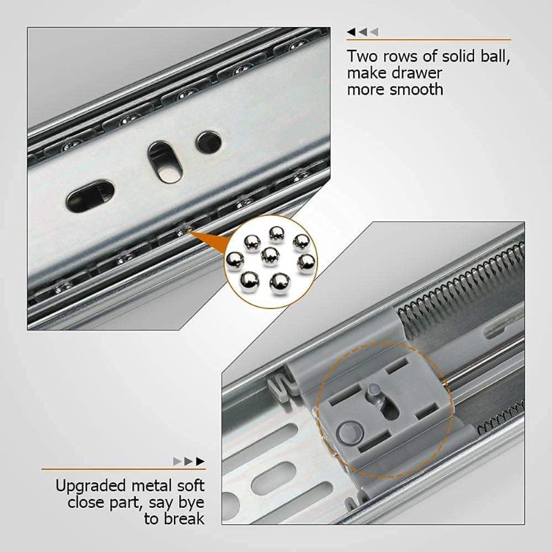 Photo 1 of 1 Pair 22 Inch Side/Rear Mount Soft Close Drawer Slides Full Extension 3 FOLD Drawer Glides - LONTAN 4502S3-22 Drawer Slides Bottom Mount Heavy Duty 100 LB Drawer Runners with Rear Mounting Brackets