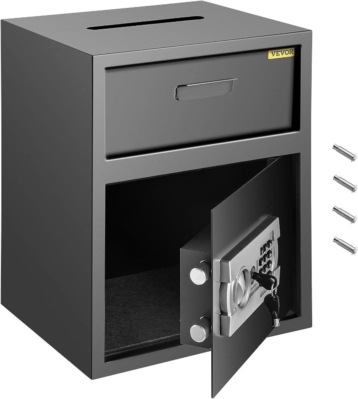 Photo 1 of VEVOR Digital Depository Safe 1.7 Cubic Feet Made of Carbon Steel Electronic Code Lock Depository Safe with Deposit Slot with Two Emergency Keys Depository Box for Home Hotel Restaurant and Office