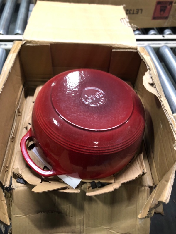 Photo 4 of *****HAS SEVERAL CRACKS*****Lodge 6 Quart Enameled Cast Iron Dutch Oven with Lid – Dual Handles – Oven Safe up to 500° F or on Stovetop - Use to Marinate, Cook, Bake, Refrigerate and Serve – Island Spice Red