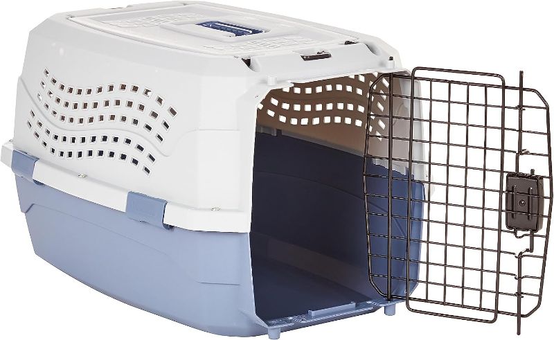 Photo 1 of Amazon Basics - 2-Door Top-Load Hard-Sided Dogs, Cats Pet Travel Carrier, 23-Inch, Gray & Blue