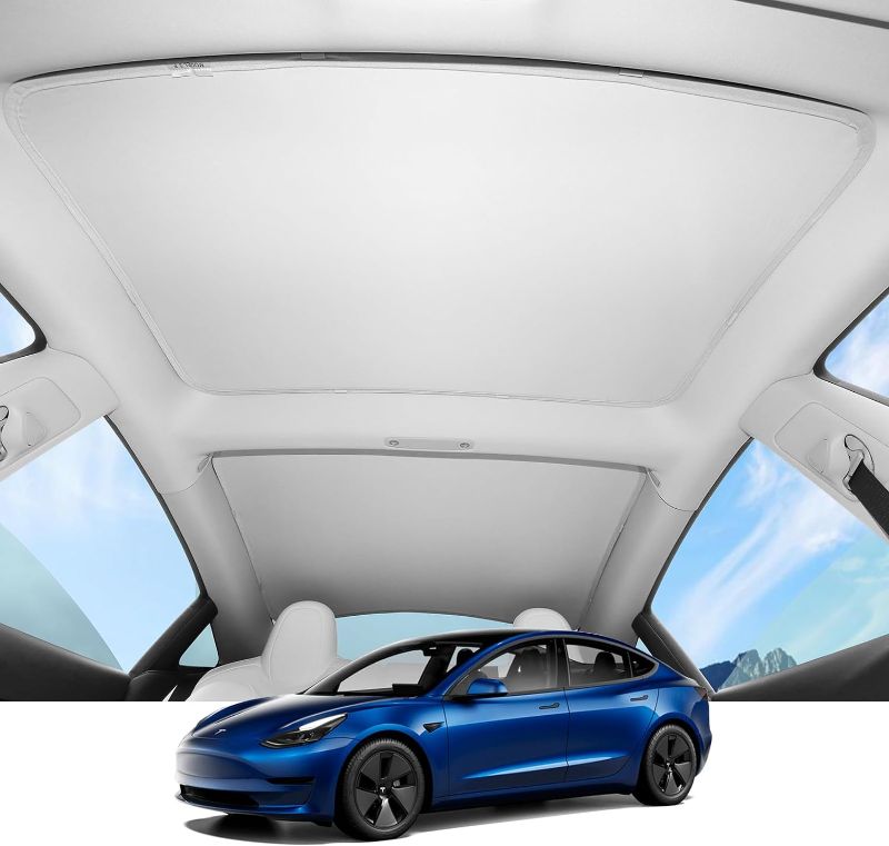 Photo 1 of CXSDCQQ Compatible with Tesla Model 3 2017-2023 Grey Skylight Blind UV Protection Shading Car Window Sun Shade Net Car Sunshade Cover Model3 2021 (Color : Front for 2021)