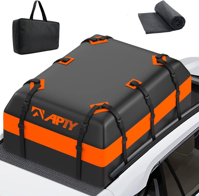 Photo 1 of APTY 21 Cubic Feet Car Roof Top Bag Cargo Carrier, Soft Rooftop Luggage Bag, Premium 900D PVC, Waterproof Zip, with Anti-Slip Mat + Storage Bag, for All Vechicles SUV with/Without Rack
