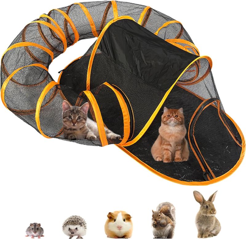 Photo 1 of  Cat Tent Outdoor Indoor Pet Enclosure Playground Portable Outside House with Fun Circle Play Tunnel Suitable for Kitty Cat and Small Animals, Exercise Playpen with Carry Bag & Four Stakes