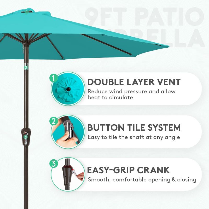 Photo 1 of   9FT Outdoor Patio Umbrella Outdoor Table Umbrella with Push Button Tilt and Crank, Market Umbrella 8 Sturdy Ribs UV Protection Waterproof for Garden,...