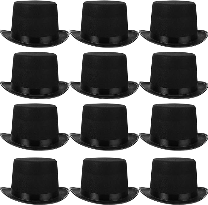 Photo 1 of  
 12 Pcs Black Felt Top Hats for Men Kid Women, Halloween party Costume Hats Bulk Magician Steampunk Hat for Dress up Cosplay Party Accessories