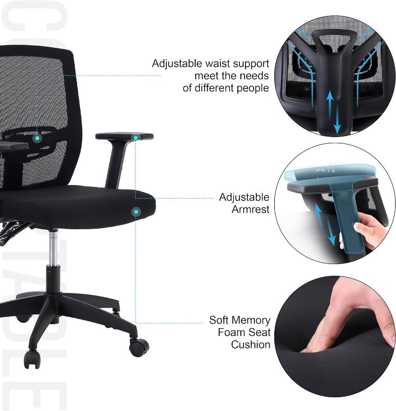 Photo 1 of 
Office Chair Ergonomic Home Desk Chair Mid Back Mesh Computer Chair with Lumbar Support Executive Stool with Adjustable Armrest & Seat Cushion Rolling...