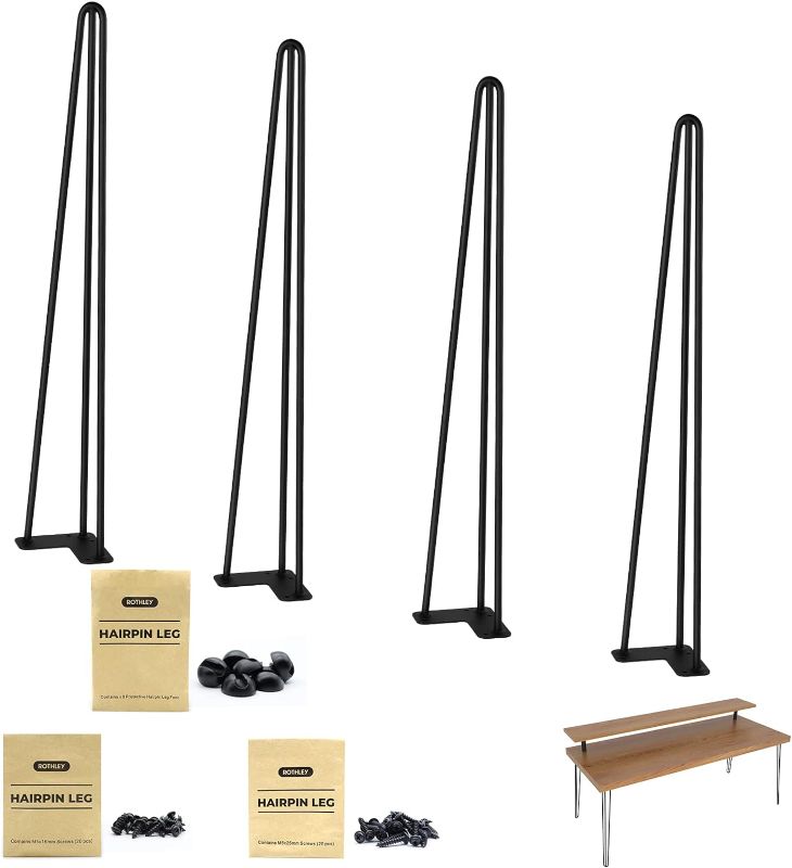 Photo 1 of 
ROTHLEY Hairpin Legs 28 Inch Table Legs Metal 3 Solid Rods Desk Legs Bar Height Table Legs with Floor Protectors Legs for Furniture Set of 4 Outdoor Table...