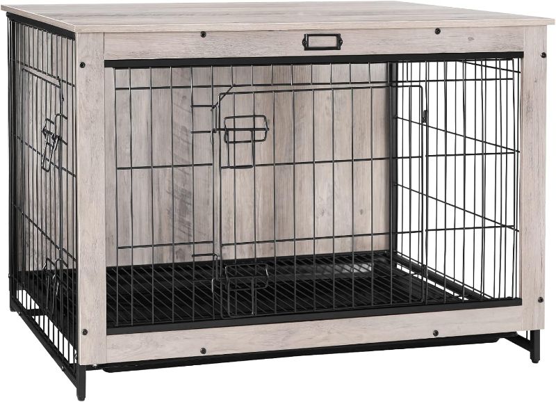 Photo 1 of  Large Dog Kennel, Wooden Pet Furniture with Pull-Out Tray, Home and Indoor Use, Double Door Modern Side End Table for Medium/Large Dog, Chew-Resistant, 