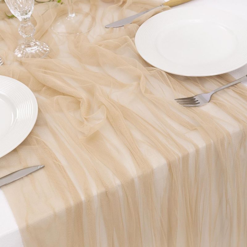 Photo 2 of 22 Packs 10Ft Champagne Table Runner 29"x 120" Gauze Fabric Boho Table (Khaki)