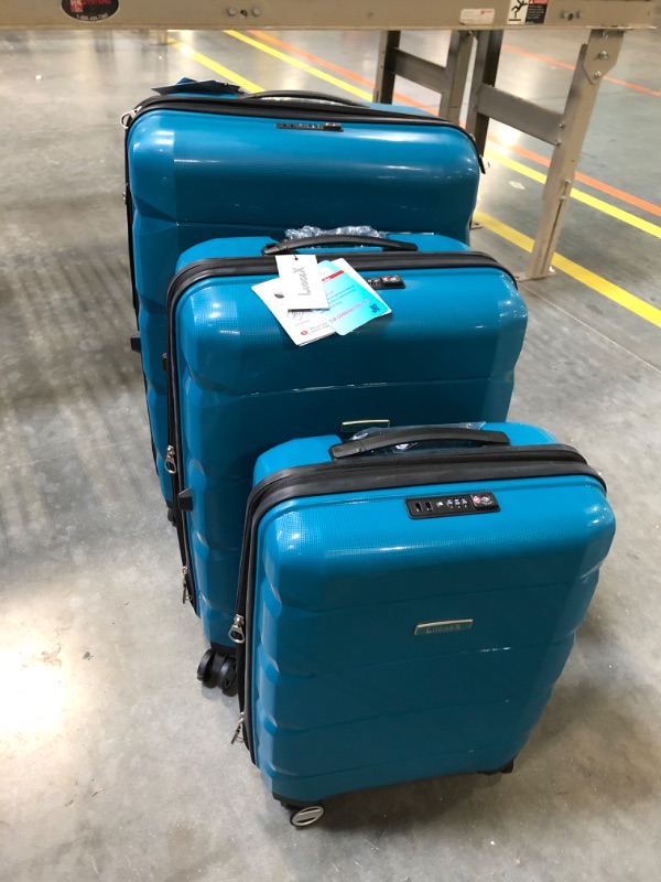 Photo 3 of 
LUGGEX Expandable Carry On Luggage Sets 3 Piece - PP Hard Sided Luggage with Spinner Wheels - Travel Suitcase with TSA Lock, Lightweight (Teal Suitcase)