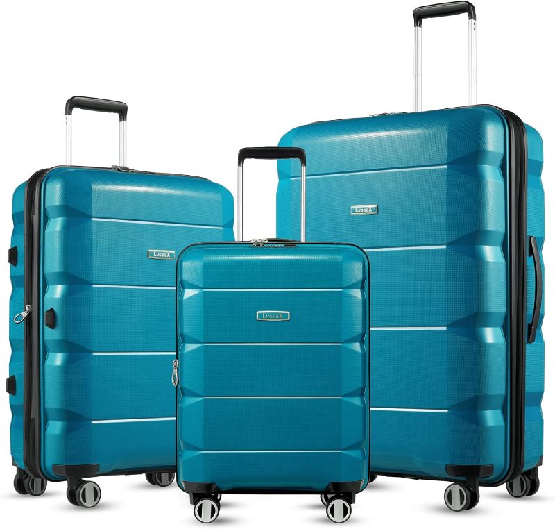 Photo 1 of 
LUGGEX Expandable Carry On Luggage Sets 3 Piece - PP Hard Sided Luggage with Spinner Wheels - Travel Suitcase with TSA Lock, Lightweight (Teal Suitcase)