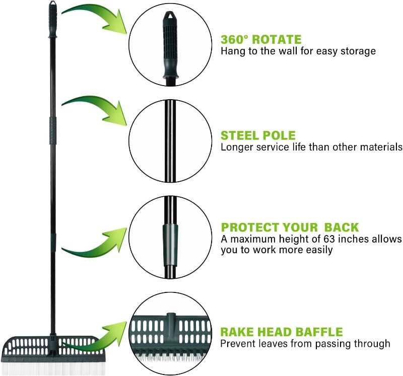 Photo 1 of 2IN1 Turf Rake for Artificial Grass, Outdoors, Lawn, Carpet, Shrub, 43 or 63" Long Pole,