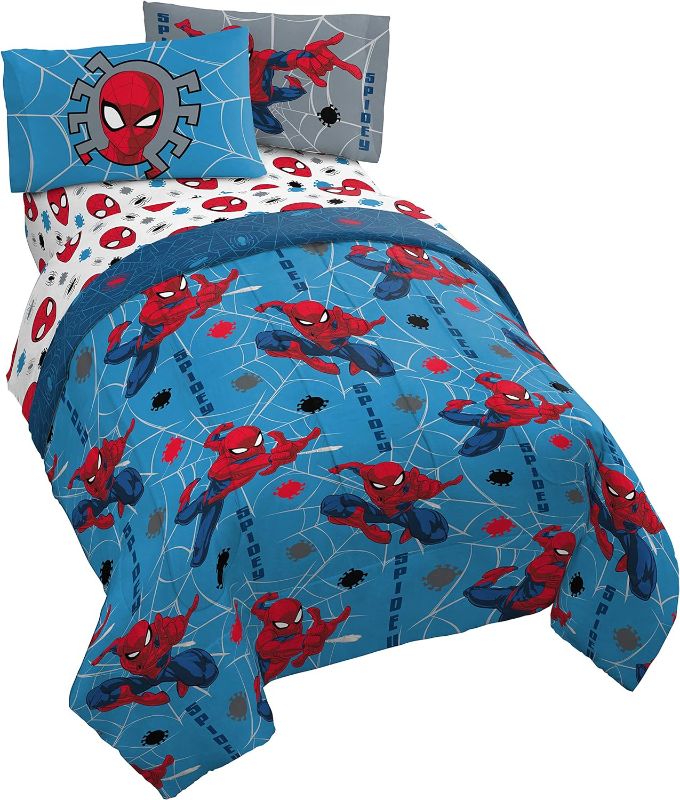 Photo 1 of  Marvel Spiderman Spidey Faces 7 Piece Full Bed Set - Includes Reversible Comforter & Sheet Set Bedding - Super Soft Fade Resistant Microfiber - (Official Marvel Product)