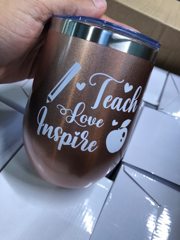 Photo 2 of 
24 Pcs Teacher Appreciation Gift in Bulk for Women, Teach Love Inspire Tumbler Set 12oz Wine Cup ***VARIETY COLOR PACK***