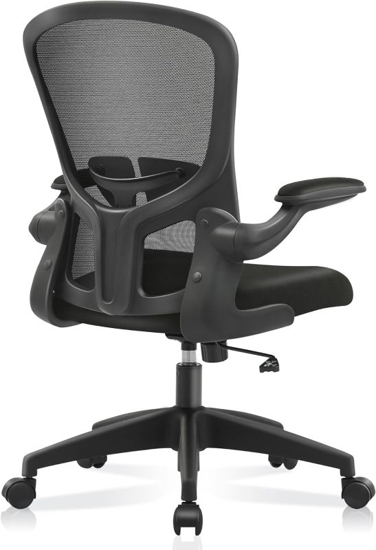 Photo 1 of Office Desk Chairs, Ergonomic PC Desk Chair with Wheels, Adjustable Lumbar Support and Height, Swivel Computer Chair with Flip-up Armrests, Ergo Mesh Backrest for Working (Black)