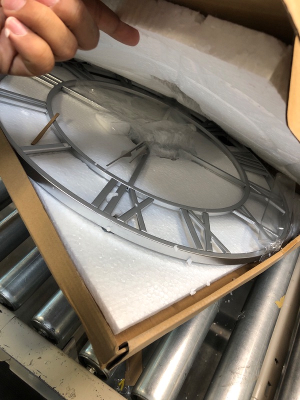 Photo 1 of Large Wall Clock, Metal Retro Roman Numeral Clock, Modern Round Wall Clocks Almost Silent , Easy to Read for Living Room/Home/Kitchen/Bedroom/Office/School Decor (Silver, 18 Inch) Silver 18 Inch