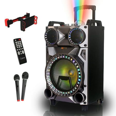 Photo 1 of Qaise - Portable karaoke machine Bluetooth Party Speaker with wireless Microphones, LED Lights, Deep Bass, tablet and phone holder, Loud Party Sound System, Rechargeable tailgate PA Speaker